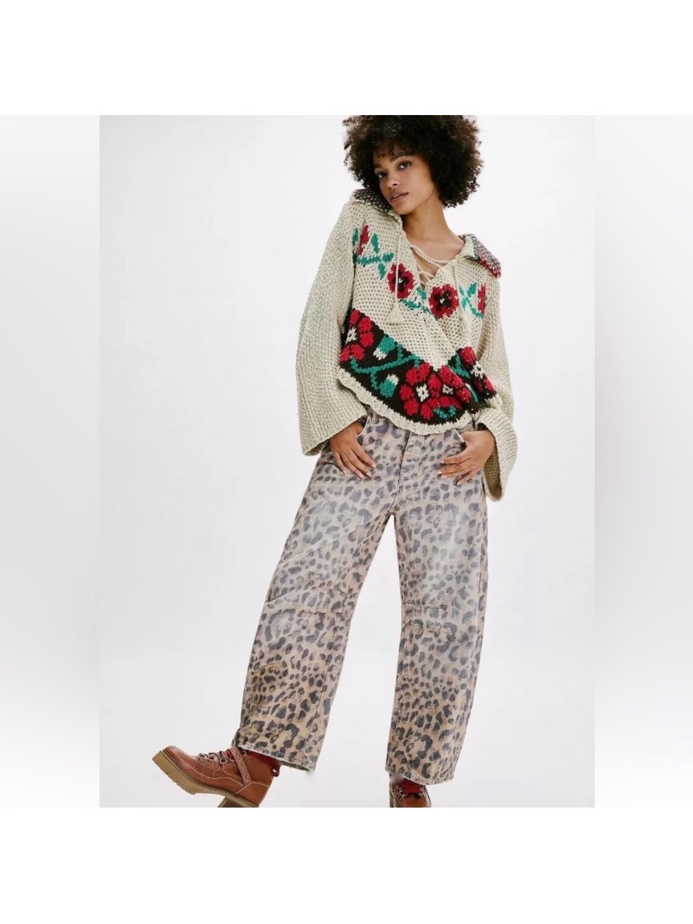 Free People We The Free Good Luck Print Relaxed Barrel Leg Jean